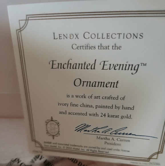 BARBIE ENCHANTED EVENING LENOX COLLECTION CHRISTMAS ORNAMENT NWT - Picture 4 of 5